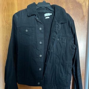 Topman black denim black fleece collar and lining men’s coat.